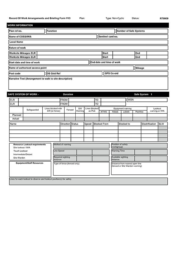 Record of Arrangements and Briefing Form V13 (50 forms in one pack)