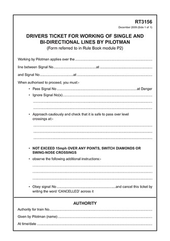 Driver''s Form for Working of Single and Bi-Directional Lines by Pilotman