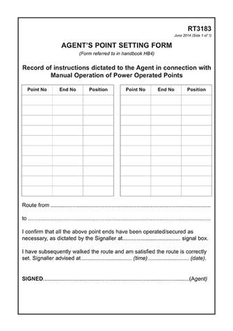 Agents Point Setting Form (Single pads) June 2014