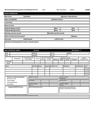 RECORD OF ARRANGEMENTS AND BRIEFING FORM V13 (50 forms in one pack)